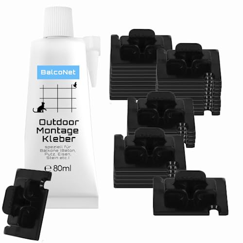 80 Klebehaken schwarz + 60ml außen Montagekleber, Katzennetz für Balkon, Katzennetz ohne Bohren, Fensterschutz Katze, Befestigung Katzennetz, Balkonnetz Katzen 80 Klebehaken schwarz + 60ml außen Montagekleber, Katzennetz für Balkon, Katzennetz ohne Bohren, Fensterschutz Katze, Befestigung Katzennetz, Balkonnetz Katzen von BalcoNet