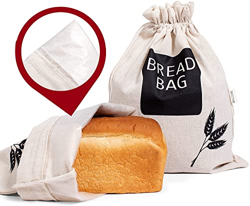 Brotbeutel aus Kunststoff, gefüttert, für selbstgemachtes Brot, hält Brot frisch, Leinen, umweltfreundlich, 44 cm x 35 cm, 2 Stück von Balcove