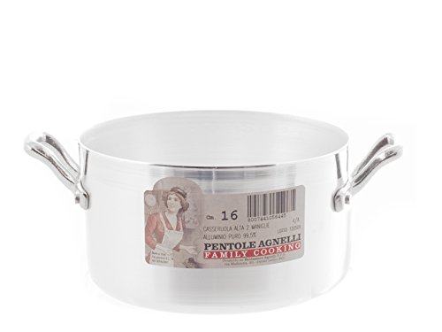 Pentole Agnelli fama416 Hohe Kasserolle mit 2 Griffen, Aluminium, Silber von Baldassare Agnelli