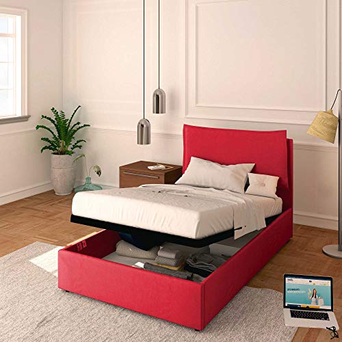 Baldiflex Bett für französisches Bett, Modell Licia aus Stoff, Lattenrost, für französische Matratzen, 120 x 190 cm, Kopfteil fein gepolstert, Farbe Cranberry von Baldiflex