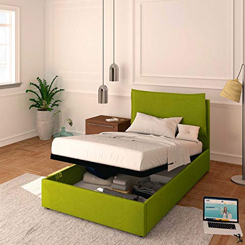 Baldiflex Bett für französisches Bett, Modell Licia aus Stoff, Lattenrost, für französische Matratzen, 120 x 190 cm, fein gepolstertes Kopfteil, Farbe Grün von Baldiflex