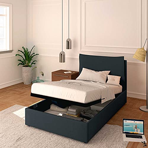 Baldiflex Bett für französisches Bett, Modell Licia aus Stoff, Lattenrost, für französische Matratzen, 120 x 200 cm, fein gepolstertes Kopfteil, Farbe Graphit von Baldiflex