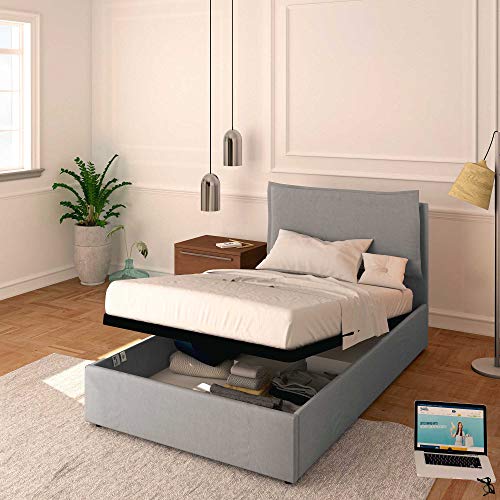 Baldiflex Bett für französisches Bett, Modell Licia aus Stoff, Lattenrost, für französische Matratzen, 120 x 200 cm, fein gepolstertes Kopfteil, Farbe Grau von Baldiflex