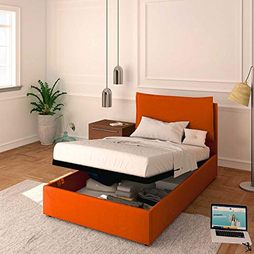 Baldiflex Bett für französisches Bett, Modell Licia aus Stoff, Lattenrost, für französische Matratzen, 120 x 200 cm, fein gepolstertes Kopfteil, Farbe Orange von Baldiflex