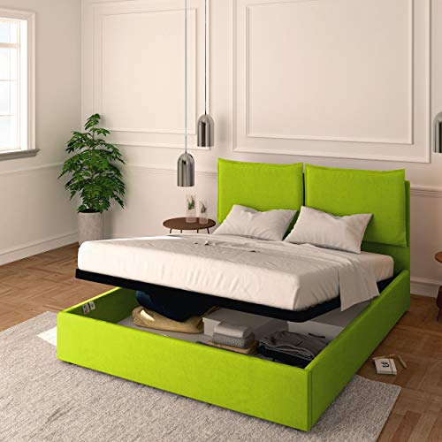 Baldiflex Doppelbett mit Stauraum, Modell Licia aus Kunstleder, Lattenrost, für Doppelbetten 160 x 200 cm, Kopfteil fein gepolstert, Farbe Apple Green von Baldiflex