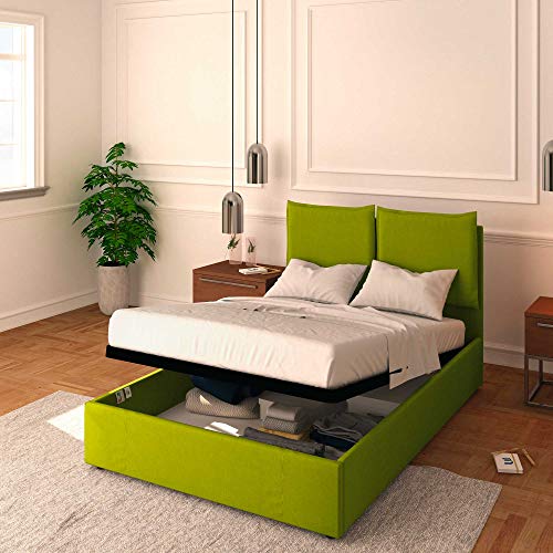 Baldiflex Doppelbett mit Stauraum, Modell Licia aus Stoff, Lattenrost, für Doppelbetten 140 x 190 cm, Kopfteil fein gepolstert, Farbe Grün von Baldiflex