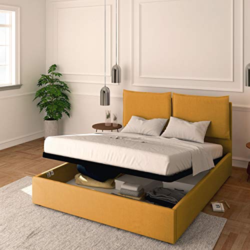 Baldiflex Doppelbett mit Stauraum, Modell Licia aus Stoff, Lattenrost, für Doppelbetten 180 x 190 cm, fein gepolstertes Kopfteil in der Farbe Mango von Baldiflex