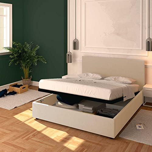 Baldiflex Rosano Doppelbett mit Stauraum aus Kunstleder, Lattenrost, für Doppelmatratzen 160 x 190 cm, elegantes Kopfteil, Weiß von Baldiflex