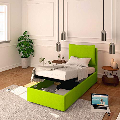 Baldiflex Einzelbett mit Stauraum, Modell Licia aus Kunstleder, Lattenrost, für Einzelbetten 80 x 190 cm, Kopfteil fein gepolstert, Farbe Apple Green von Baldiflex