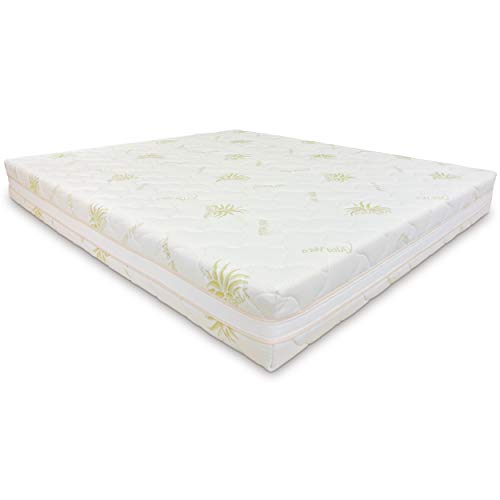 Baldiflex Matratzenauflage, mit atmungsaktivem Band, abnehmbarer Bezug mit Reißverschluss, ungiftig, Höhe 22 cm. Doppelbett 160 x 200 Aloe vera von Baldiflex