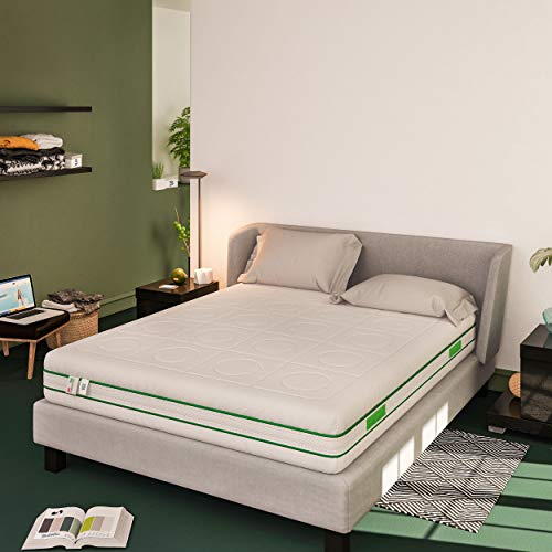 Baldiflex Taschenfederkernmatratze und Memoryschaum, Green Spring 800 Federn + 3 cm Memory-Schaum, 9 verschiedene Zonen 100x200 cm Bianco von Baldiflex