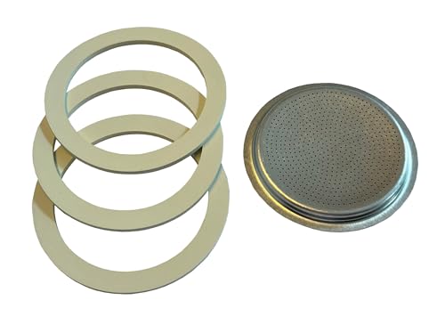 Baldo-direkt Ersatzdichtung Set für Espressokocher - 9 TASSEN Aluminium - 3 x Dichtungsring 1 x Ersatzsieb von Baldo-direkt