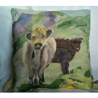 Highland Coo Und Kalb Kissenhülle von BaldragonDesigns