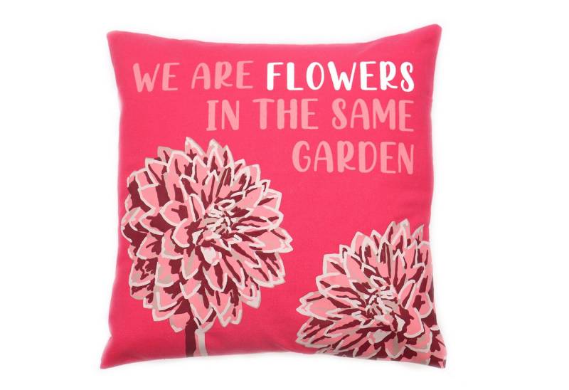 Bali-Homedecor Dekokissen Bedruckter Kissenbezug aus Baumwolle - We are Flowers - Oliv, Rosa und von Bali-Homedecor