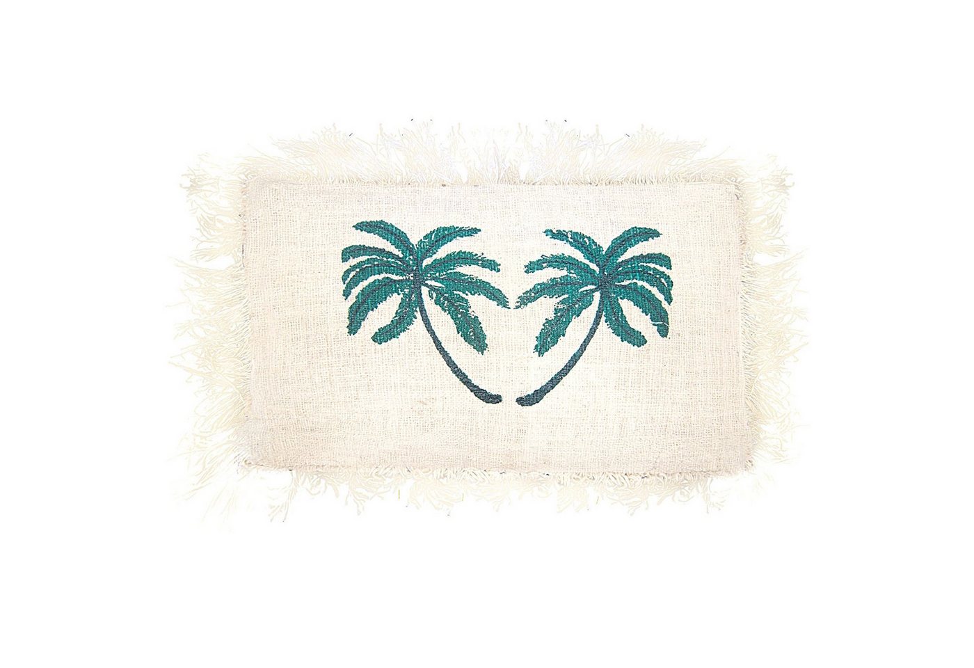 Bali-Homedecor Dekokissen Leinenkissen 30x50cm Palme mit Fransen von Bali-Homedecor