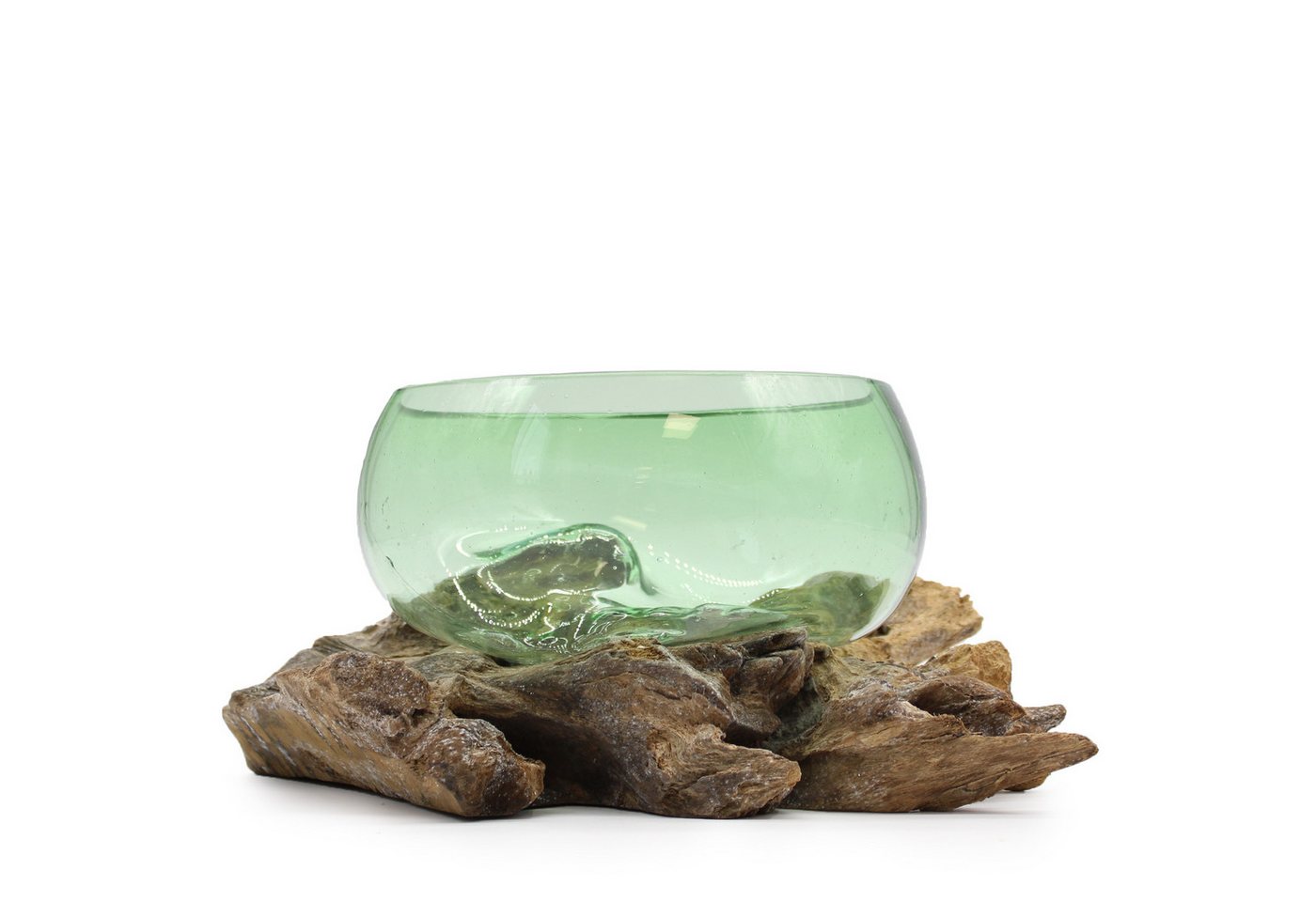 Bali-Homedecor Dekoschale 4Recycelte Bierflaschen - Große breite Schale auf Holz von Bali-Homedecor