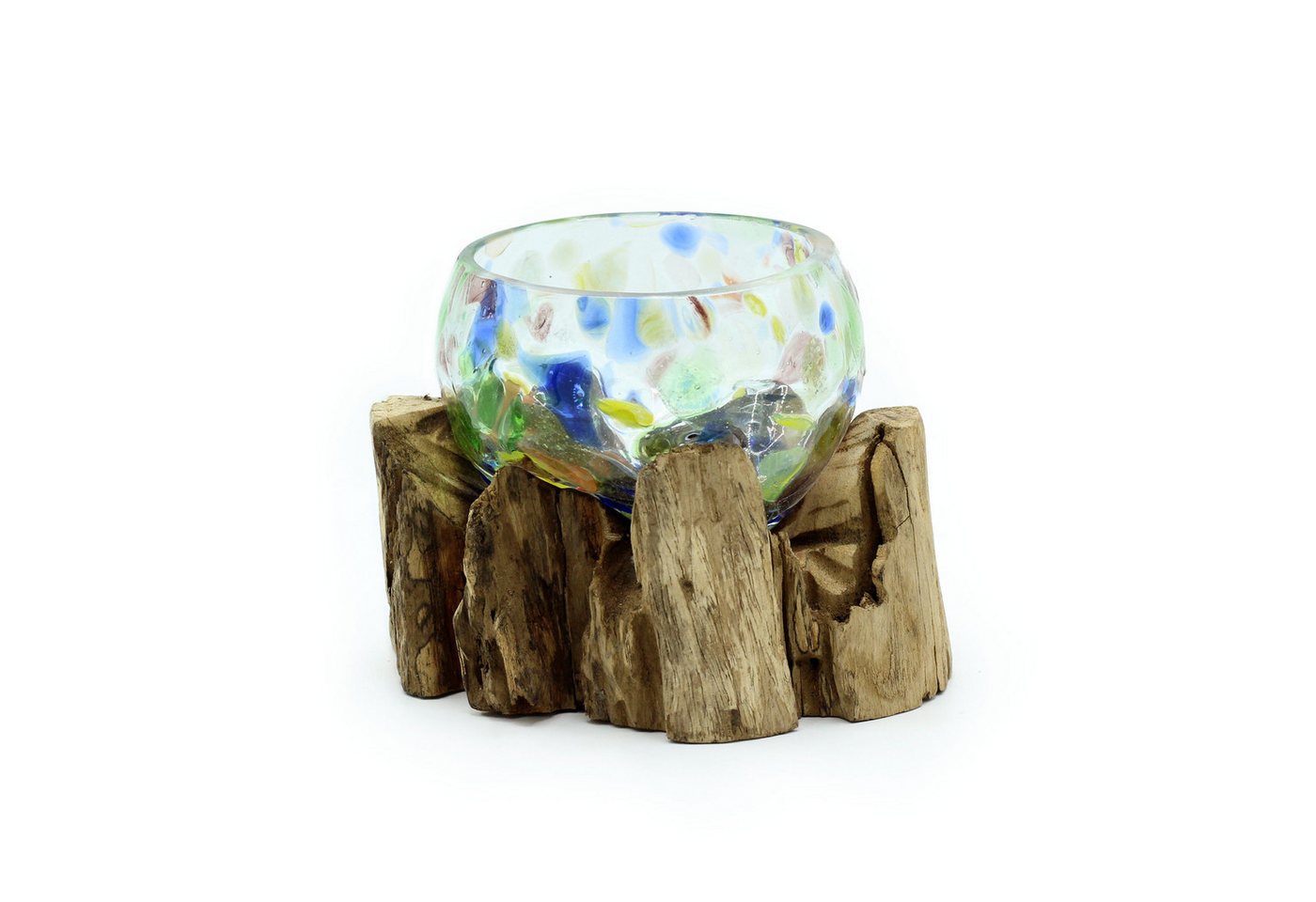 Bali-Homedecor Dekoschale Geschmolzenes farbiges Glas auf Holz - Kleine Schale Bali-Homedecor Dekoschale Geschmolzenes farbiges Glas auf Holz - Kleine Schale von Bali-Homedecor