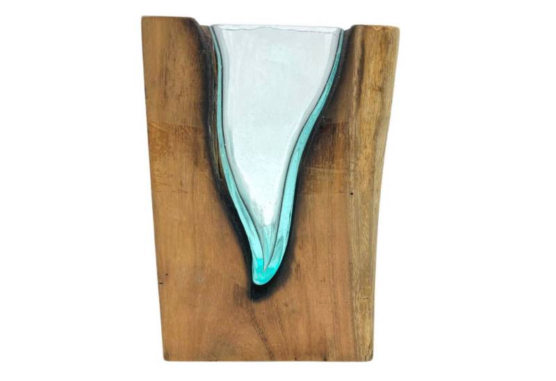 Bali-Homedecor Dekovase Geschmolzenes Glas auf Holz – Kunstvase – V-Form von Bali-Homedecor