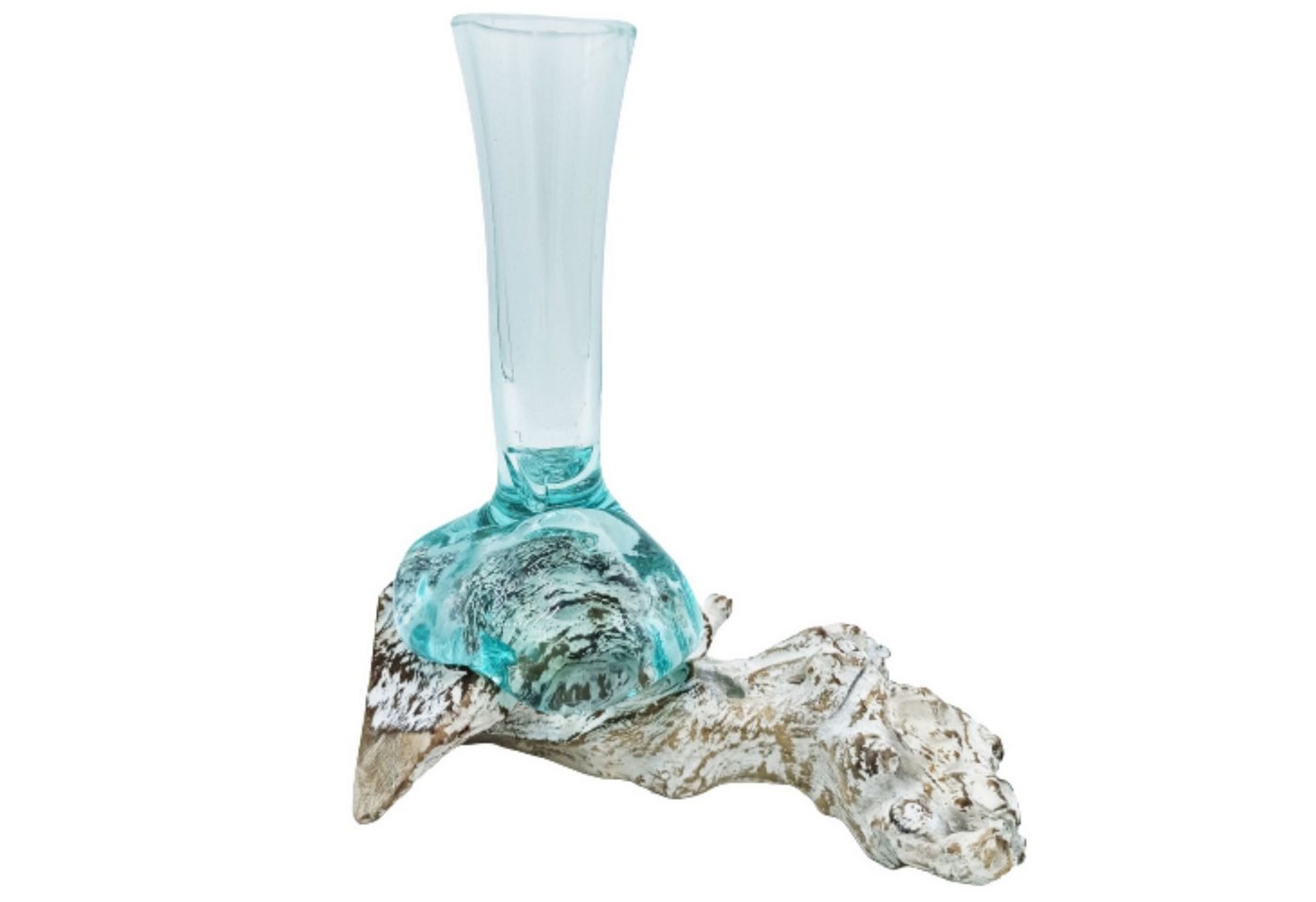 Bali-Homedecor Dekovase Geschmolzenes Glas auf Weiß Gewaschenem Holz - Vase - Medium Bali-Homedecor Dekovase Geschmolzenes Glas auf Weiß Gewaschenem Holz - Vase - Medium von Bali-Homedecor