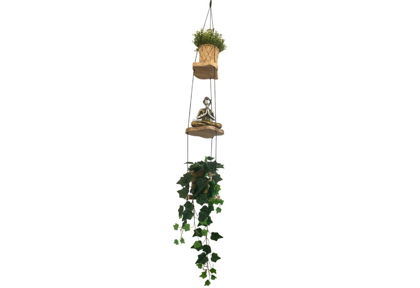 Bali-Homedecor Hängeregal Blumenregal Holz Regal Ampel hängend 3 Ebenen Blumenständer 1.10m von Bali-Homedecor