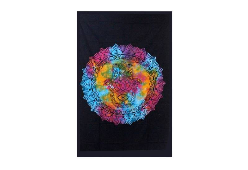 Bali-Homedecor Wanddekoobjekt Doppelte Tagesdecke aus Baumwolle/Wandbehang - Schwarzer Hamsa von Bali-Homedecor
