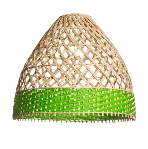 Bali Möbel Lampenschirm aus Rattan – Lampenhalter im Boho-Stil für Deckenlampen und Pendelleuchten, große Ausführung, Vintage Hängelampe für Esszimmer und Wohnzimmer, Maße 58x50 cm (Grün) von Bali Möbel & Garten GmbH