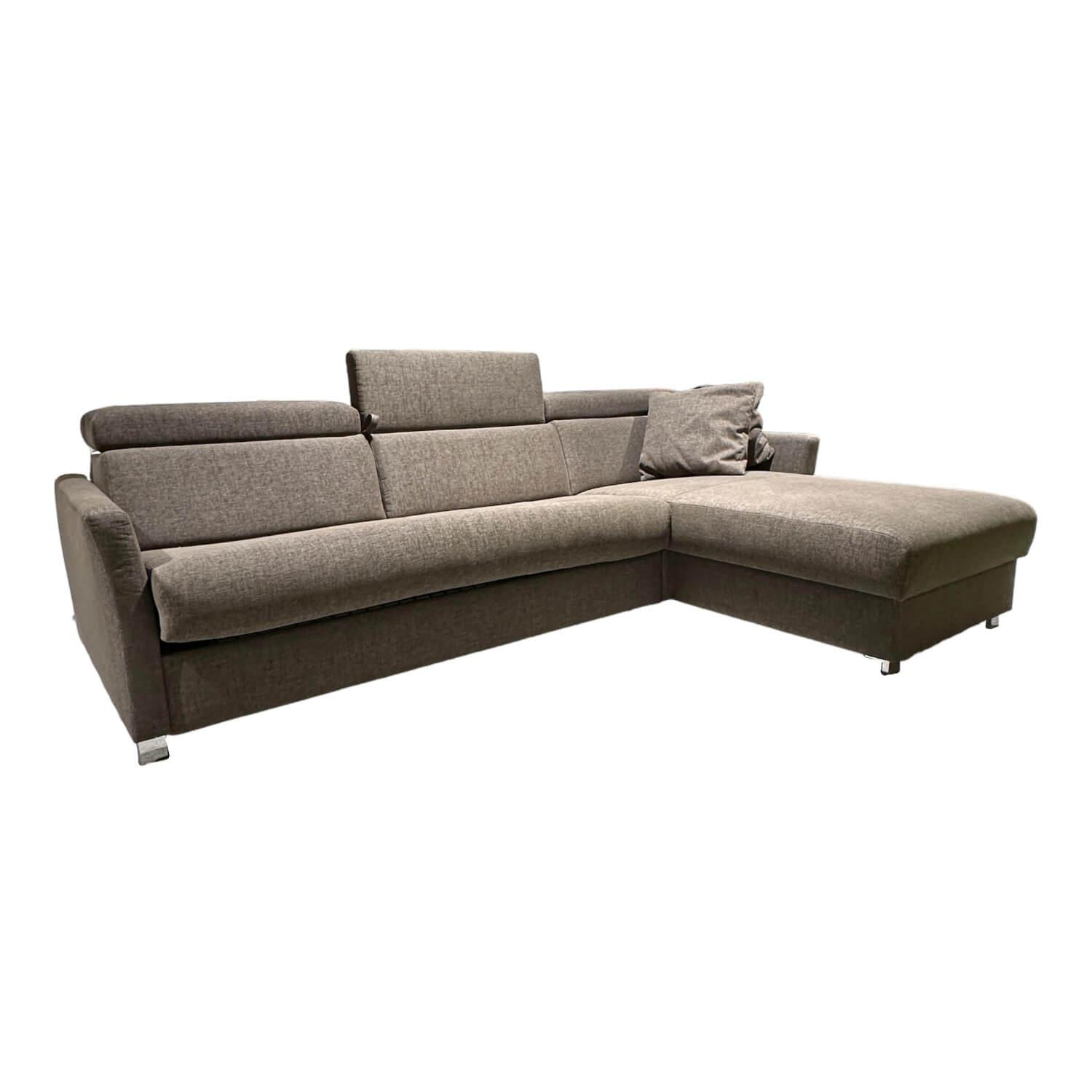 Ecksofa Sabrina 140 Bezug Stoff 8-8013 Grau-Braun Fuß Chrom Mit Kissen von Bali