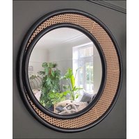 Rattan Runder Doppelrahmen Spiegel Schwarzer Rahmen Handgewebtes Retro Style Home Decor von BaliAncient