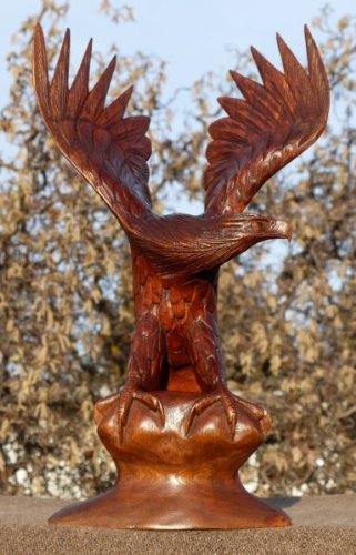 40 cm STEINADLER SKULPTUR Dekoration Holz Schnitzerei Adler Handarbeit Greifvogel von Wogeka
