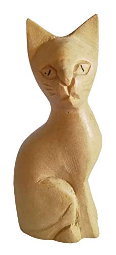 Balibarang-Shop sitzende Katze hell Holz Tier Afrika Figur Schnitzerei Handarbeit Dekoration KTier 97 von Balibarang-Shop