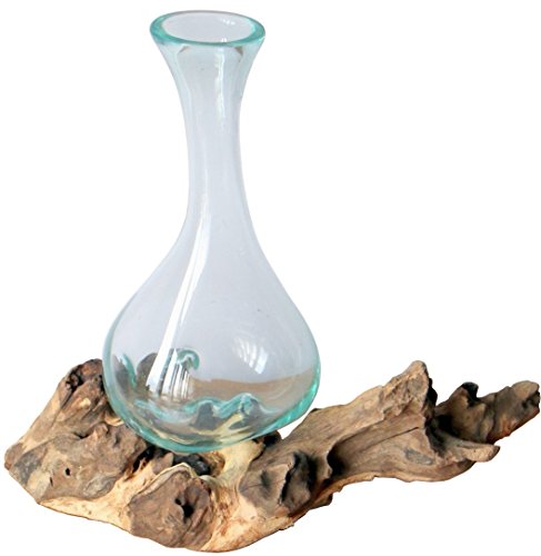Geschenk Deko Gamal Wurzelholz Glasvase 30-35 cm Wurzel Holz Teakholz Glas Vase Karaffe von Wogeka