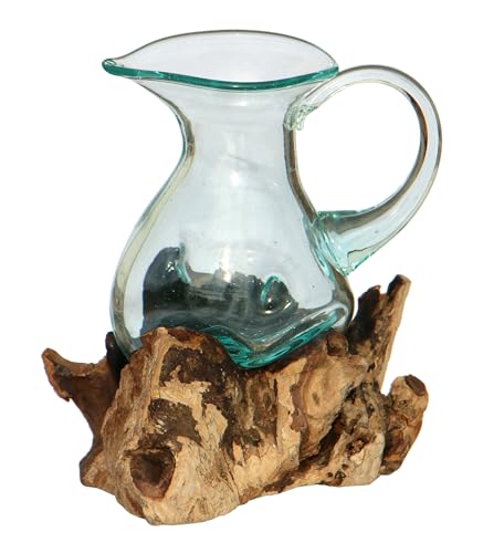 Wogeka - Wurzelholz Glas Kanne - Vase auf Wurzel Holz Teakholz Glas-Krug M von Wogeka