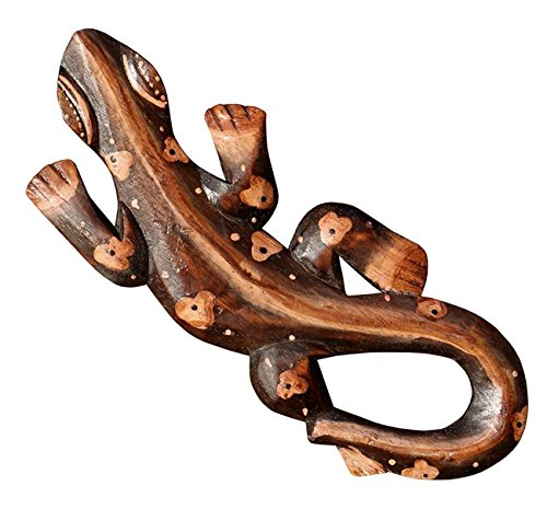 Wogeka Schönes 20 cm Gecko Wand Relief Holz Tier Handarbeit Bali Gecko07.20 von Wogeka