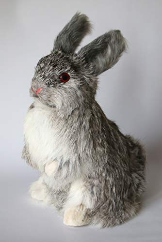 Sitzender Oster-Hase aus Kaninchen Fell grau 24 cm hoch Ostern Geschenk Tier-Figur Dekoration Hase01 von Balibarang-Shop