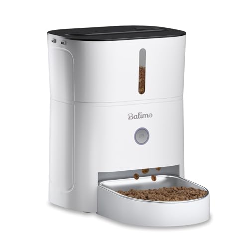 Balimo Futterautomat Katze 3L, Katzenfutter Automat mit Programmierbarem Timer, Futterautomat Hunde mit Nachtlicht, Fresh Lock Technologie, Edelstahlnapf,1 bis 6 Mahlzeiten pro Tag,Weiß von Balimo