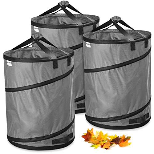3X 170 Liter Pop-Up Gartenabfallsack Grau selbstaufstellend & stabil | Laubsack | Gartensack | Gartensäcke | Grünschnittsäcke faltbar, groß aus extrem robustem Polyester 220 g/m² (3X 170 Liter) von Balinco