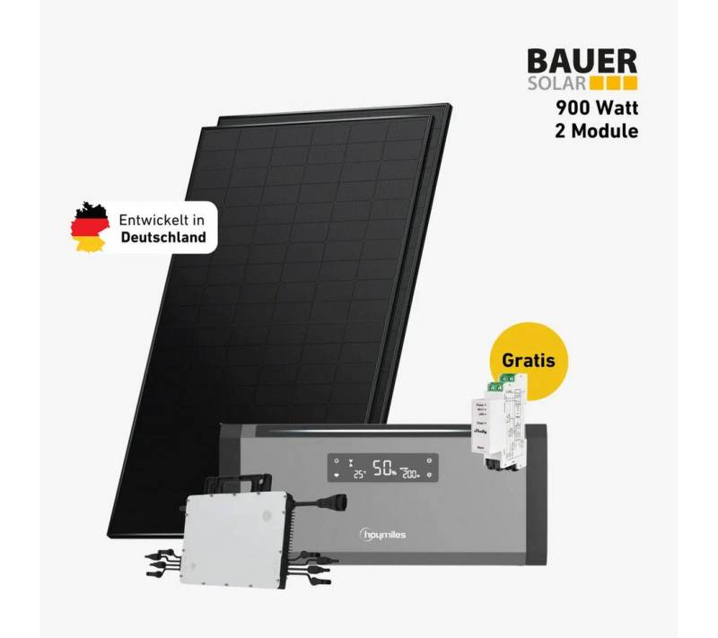Balkonstrom Balkonkraftwerk 900W + Speicher, Hoymiles HiBattery 1920 AC, Komplettset, Bifazial, 900 W, Monokristallin, (Hoymiles HiBattery 1920 AC Stromspeicher), Made in Germany Kabel von Balkonstrom