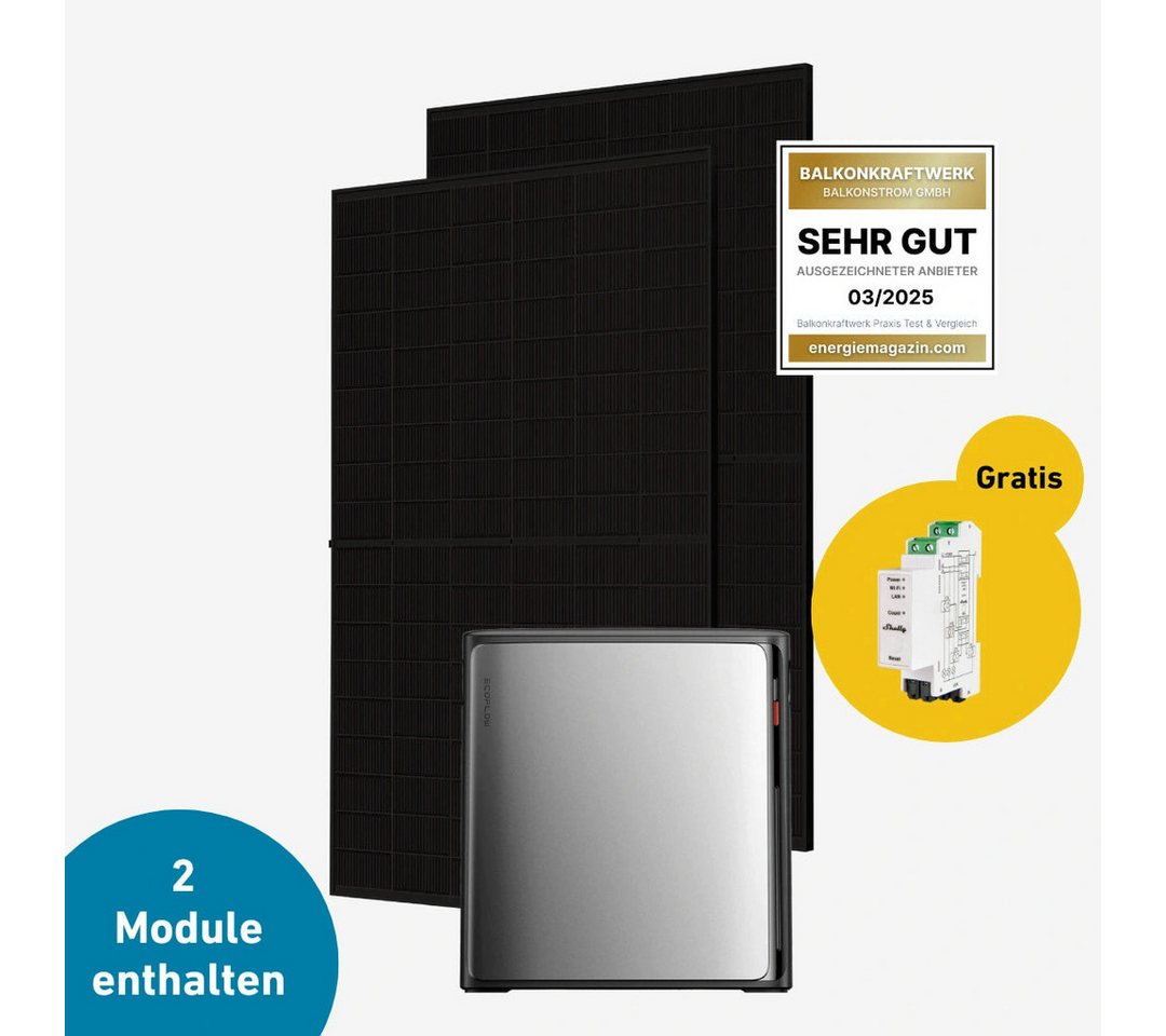 Balkonstrom Balkonkraftwerk Balkonkraftwerk 1000 Watt mit EcoFlow STREAM Ultra X, 1000 W, Monokristallin, (EcoFlow STREAM Ultra X Stromspeicher), Made in Germany Kabel von Balkonstrom