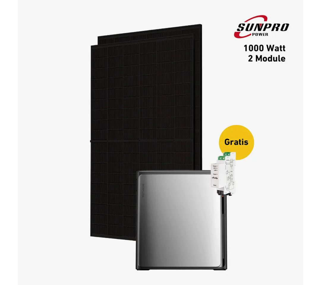 Balkonstrom Balkonkraftwerk Balkonkraftwerk 1000 Watt mit EcoFlow STREAM Ultra X, 1000 W, Monokristallin, (EcoFlow STREAM Ultra X Stromspeicher), Made in Germany Kabel von Balkonstrom