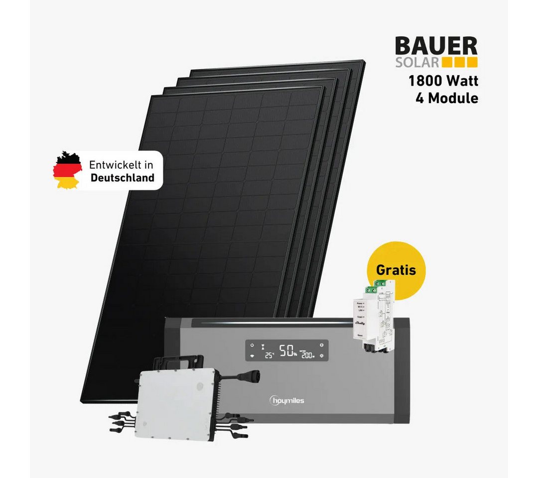 Balkonstrom Balkonkraftwerk Balkonkraftwerk 1800 Watt mit Hoymiles HiBattery 1920 AC, 900 W, Monokristallin, (Hoymiles HiBattery 1920 AC Stromspeicher), Made in Germany Kabel von Balkonstrom