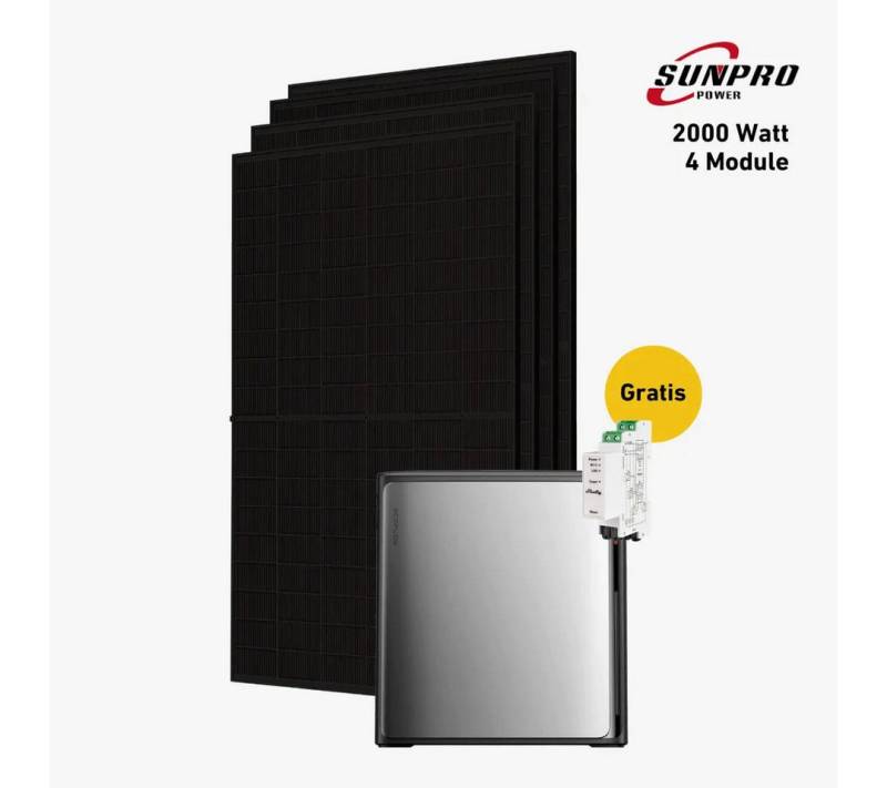 Balkonstrom Balkonkraftwerk Balkonkraftwerk 2000 Watt mit EcoFlow STREAM Ultra X, 1000 W, Monokristallin, (EcoFlow STREAM Ultra X Stromspeicher), Made in Germany Kabel von Balkonstrom