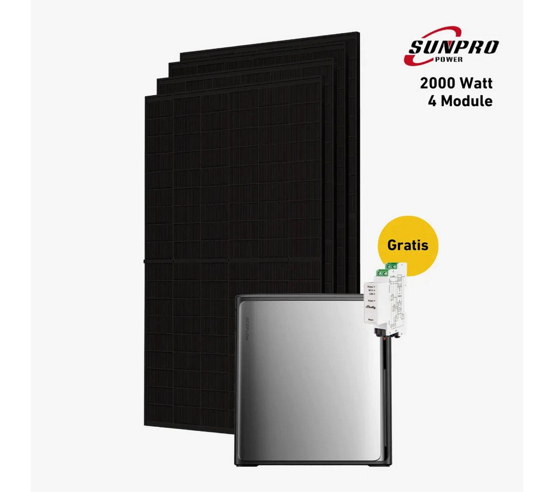 Balkonstrom Balkonkraftwerk Balkonkraftwerk 2000 Watt mit EcoFlow STREAM Ultra X, 1000 W, Monokristallin, (EcoFlow STREAM Ultra X Stromspeicher), Made in Germany Kabel von Balkonstrom