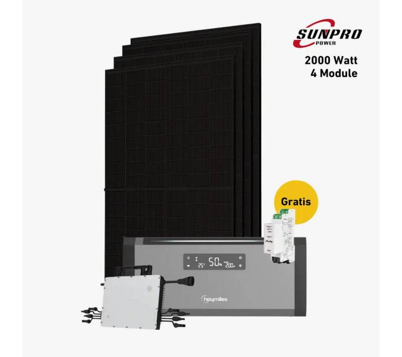 Balkonstrom Balkonkraftwerk Balkonkraftwerk 2000 Watt mit Hoymiles HiBattery 1920 AC, 1000 W, Monokristallin, (Hoymiles HiBattery 1920 AC Stromspeicher), Made in Germany Kabel von Balkonstrom