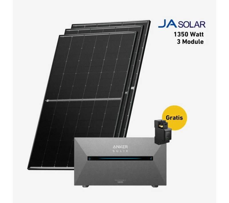 Balkonstrom Balkonkraftwerk 1350W mit Speicher, Anker 2 Pro, Komplettset, 1350 W, Monokristallin, (Anker SOLIX Solarbank 2 E1600 PRO Stromspeicher), Made in Germany Kabel von Balkonstrom
