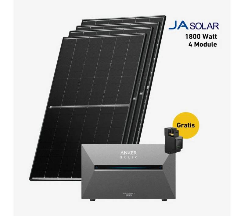 Balkonstrom Balkonkraftwerk 1800W mit Speicher, Anker 3 Pro, Komplettset, Bifazial, 1800 W, Monokristallin, (Anker SOLIX Solarbank 3 E2700 PRO Stromspeicher), Made in Germany Kabel von Balkonstrom