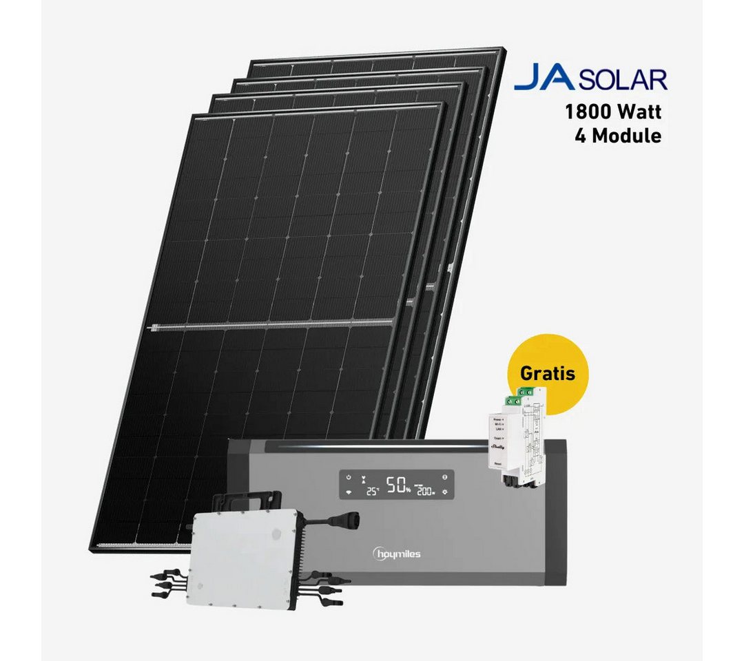 Balkonstrom Balkonkraftwerk Balkonkraftwerk 1800 Watt mit Hoymiles HiBattery 1920 AC, 900 W, Monokristallin, (Hoymiles HiBattery 1920 AC Stromspeicher), Made in Germany Kabel von Balkonstrom