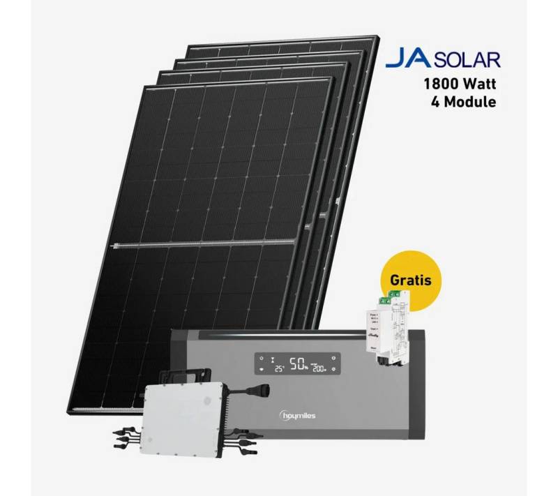 Balkonstrom Balkonkraftwerk Balkonkraftwerk 1800 Watt mit Hoymiles HiBattery 1920 AC, 900 W, Monokristallin, (Hoymiles HiBattery 1920 AC Stromspeicher), Made in Germany Kabel von Balkonstrom