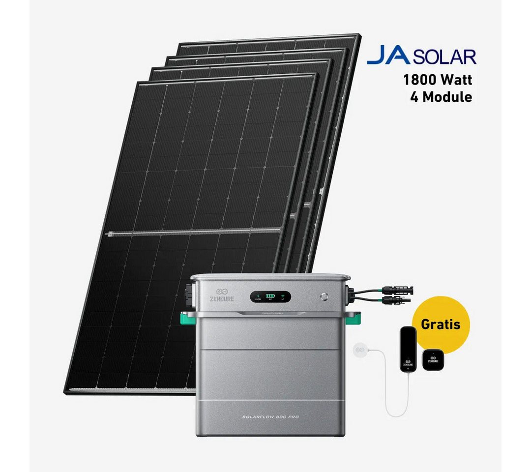 Balkonstrom Balkonkraftwerk 1800W + Speicher, Zendure Solarflow 800 Pro, Komplettset, Bifazial, 1800 W, Monokristallin, (Zendure Solarflow 800 Pro Stromspeicher), Made in Germany Kabel von Balkonstrom