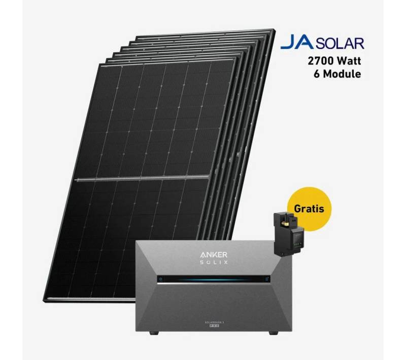 Balkonstrom Balkonkraftwerk 2700W mit Speicher, Anker 3 Pro, Komplettset, Bifazial, Premium, 2700 W, Monokristallin, (Anker SOLIX Solarbank 3 E2700 PRO Stromspeicher), Made in Germany Kabel von Balkonstrom