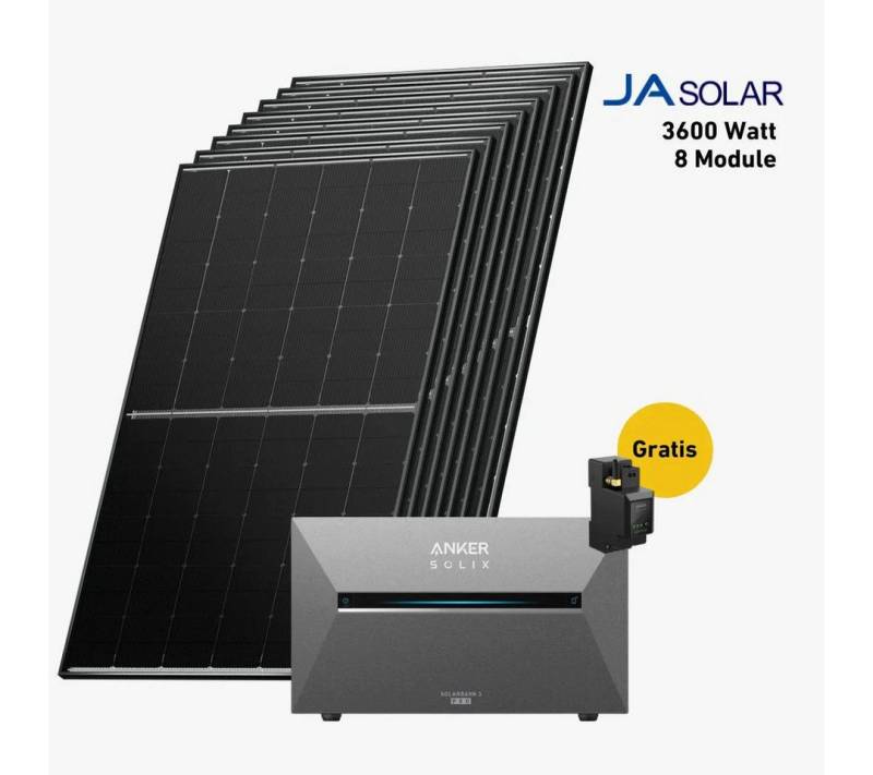 Balkonstrom Balkonkraftwerk 3600W mit Speicher, Anker 3 Pro, Komplettset, Bifazial, Premium, 3600 W, Monokristallin, (Anker SOLIX Solarbank 3 E2700 PRO Stromspeicher), Made in Germany Kabel von Balkonstrom